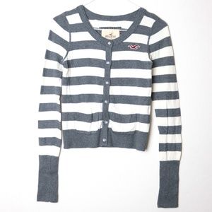 Hollister Grey White Striped Button Front Sweater Top Size M